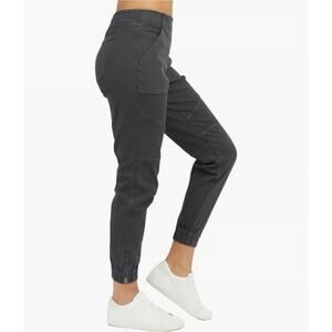 Spanx Stretch Twill Cargo Joggers Charcoal Gray Size M Moto Style Zip Cuffs